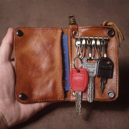 Luxury Brand Genuine Leather Key Bag Multifunctional Waist Hanging Card Holder Coin Purse Men Women Car Key Case Organizer