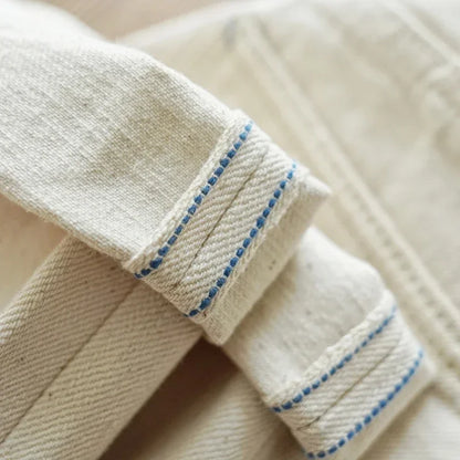 Mens Jeans Selvedge Denim White Jeans Regular Fit hight Rise  14 Oz One Wash