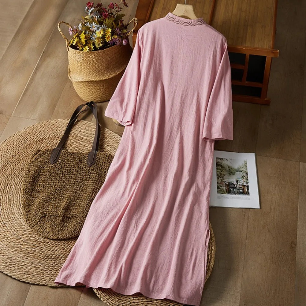 Embroidery Ethnic Style Fashion Clothes Vintage Cotton Linen Streetwear Harajuku Chinese Style Summer Dress for Women Clothing