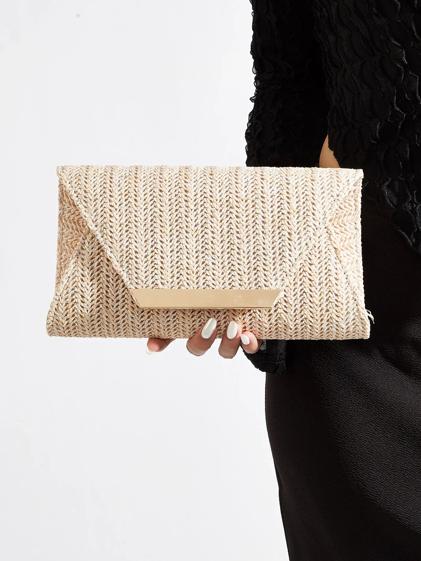Women's Woven Clutch Bag, Beige, Solid Color, Summer, Holiday, Beach, Vacation Essential, Vacation Season, Versatile Business Commuter Women's Crossbody Bag, Casual, Simple, Beach