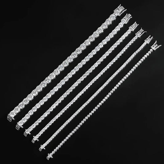 Bracelet tennis Moissanite 2mm en argent sterling 925 plaqué or blanc pour femme et homme, bijoux de fête étincelants