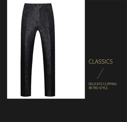 New Men Luxury Jacquard Suit Pants Fashion Wedding Party Groom Dress Trouser
