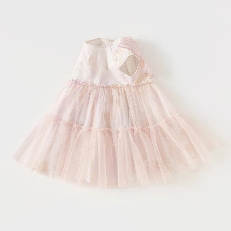 Dave Bella Girls Princess Dress 2024 New Summer Children's Baby Sleeveless Mesh Cute Sweet Charm Party Butterfly Wings DB2240414