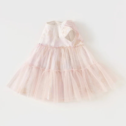 Dave Bella Girls Princess Dress 2024 New Summer Children's Baby Sleeveless Mesh Cute Sweet Charm Party Butterfly Wings DB2240414