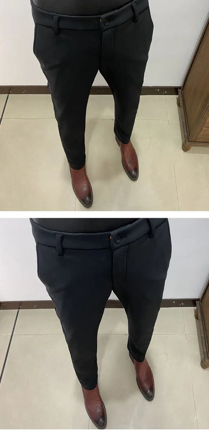 2025 Autumn Winter New With Velvet Warm Casual Pants High Quality Slim Fit Men's Formal Business Office Social Solid Trousers