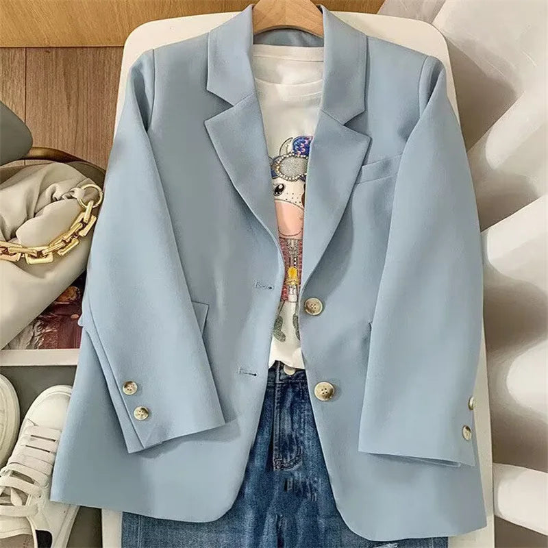 Elegant Orange Blazer for Women, Long Sleeve Jacket, Casual Slim Outerwear, Spring and Autumn Fashion, 2023