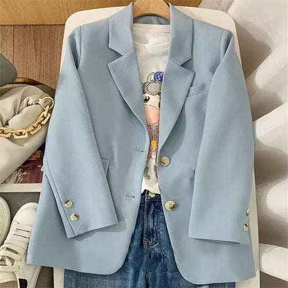 Elegant Orange Blazer for Women, Long Sleeve Jacket, Casual Slim Outerwear, Spring and Autumn Fashion, 2023