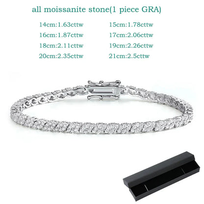 18K Plated All Moissanite Tennis Bracelet for Women Lab Created Diamond Chain 925 Sterling Silver Wholesale Jewelry