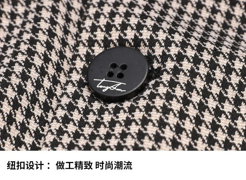 Plus-Size Men's Spring New Korean Style Slim-Fit Trendy Handsome Single-Breasted Houndstooth Suit Jacket