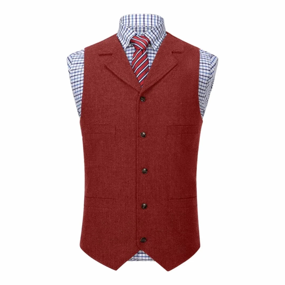 Men Vest Blue Herringbone With Lapel Single Button Waistcoat For Wedding Commute Business Office Work Daily Casual Men Suit Vest