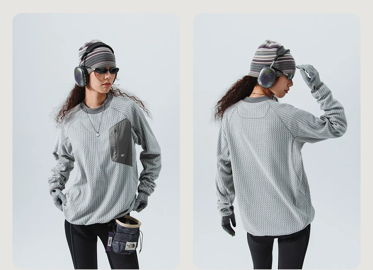Mountain-Ready Crewneck: Engineered with Ribbed Neck, Reflective Logo, & Secure Chest Pocket for Outdoor Style Unisex