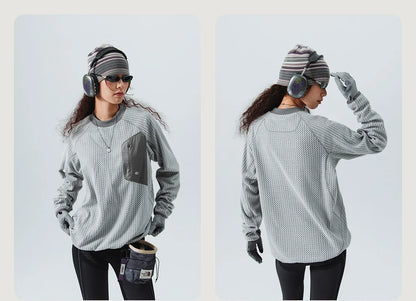 Mountain-Ready Crewneck: Engineered with Ribbed Neck, Reflective Logo, & Secure Chest Pocket for Outdoor Style Unisex