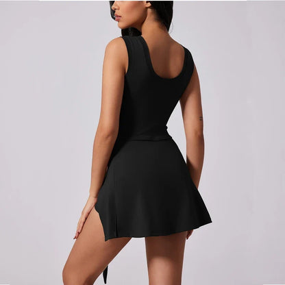 Tennis Dress for Women with Built in Shorts Womens Athletic Dresses Sleeveless Boat Neck Active Workout Skort Dress