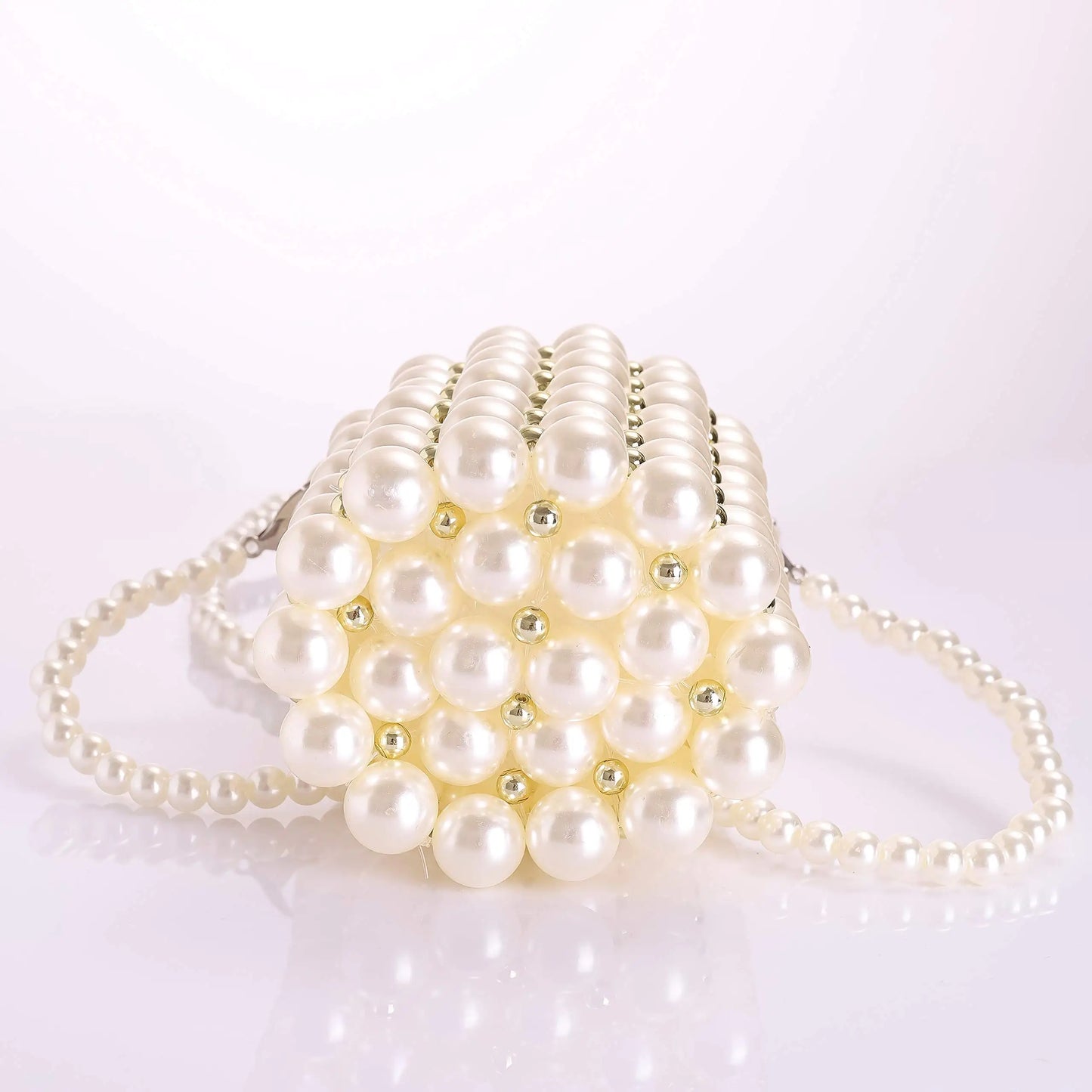 Women's Luxury Pearl Handbag Elegant Handmade Pearl Bucket Bag Detachable pearl chain shoulder Bag Dinner Party Evening Gown Bag