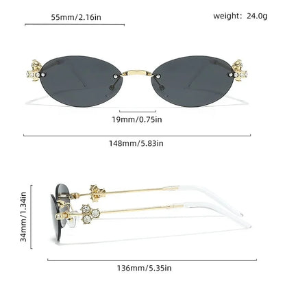 Women's Fashion Glasses Exquisite Diamond Decoration Sunglasses Oval Shaped Frame Cut Edge Frameless Small Outdoor Sun Glasses