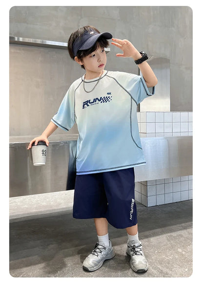 Kids Boy Summer Set Quick-drying T-shirt Shorts Clothing Set New Casual Child Sportswear 2 Pieces Outfit 5 6 7 8 9 10 11 12 14 Y