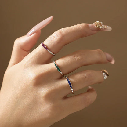 S925 Silver Ruby Women Ring Sapphire Men's Ring Minimalist Graduated Emerald Stackable Band May Birthstone Jewelry Gift