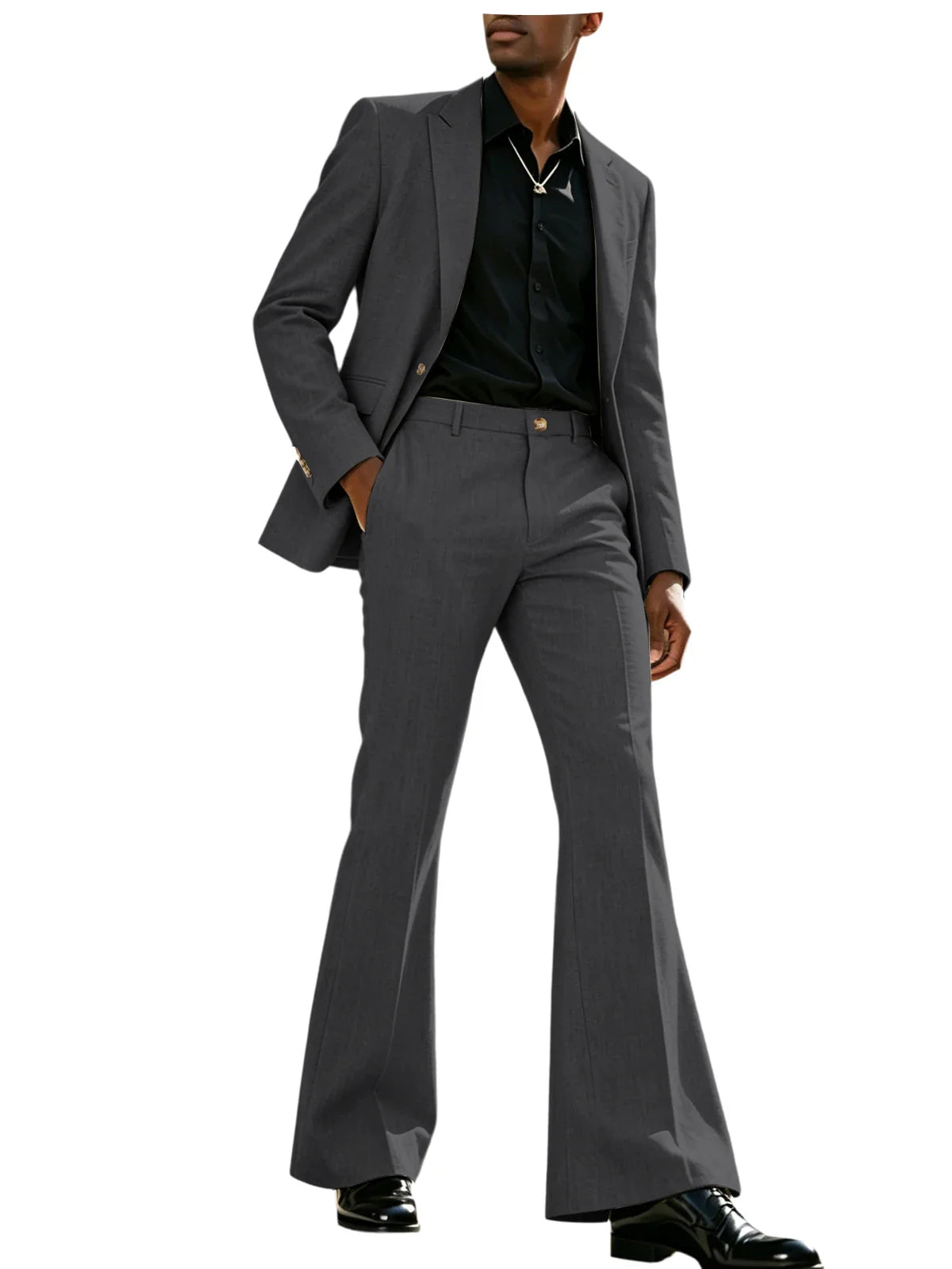 Vintage Men's Linen Suit 2 Piece Notch Lapel 2 Button Blazer Wide Leg Flare Pants Breathable Lightweight Set for Business Casual
