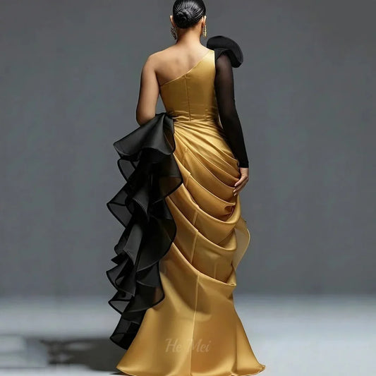 Party Gowns Customized Vintage One Shoulder Prom Dresses Contrast Color Split Evening Dress New Arrival فساتين سهرة