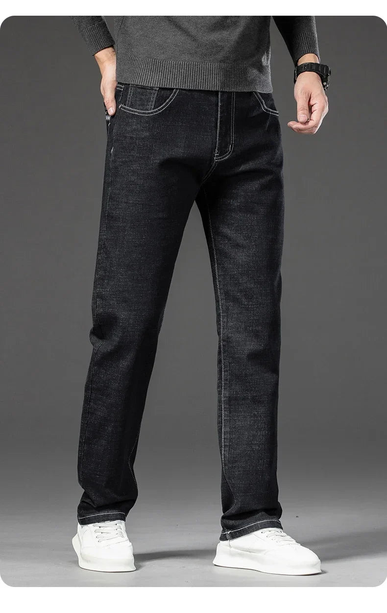 2025 Spring Autumn Men's Straight Jeans Denim Pants Classic Style Business Stretch Casual Trousers Large Size 40 42 44 46