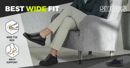 Men'S Shoes Wide Width Leather Slip-On Casual Shoes Lightweight For Swollen Feet With Arch Support Pain Relief