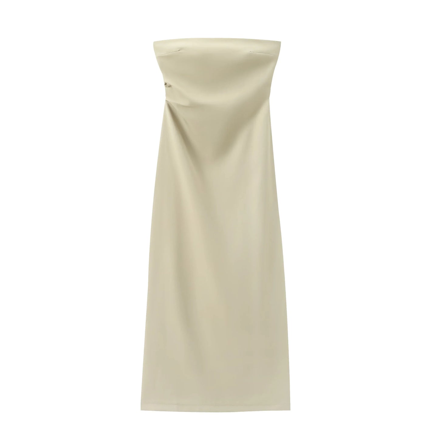 Women Fashion Summer New Sexy Split Back Zip Pleated Sleeveless Strapless Dress Chic Female French Elegant Evening