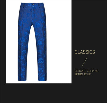 New Men Luxury Jacquard Suit Pants Fashion Wedding Party Groom Dress Trouser