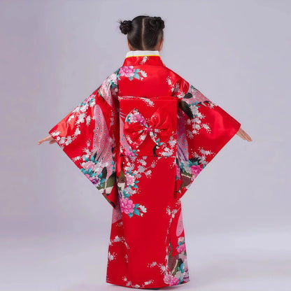 Kids Japanese Kimono Bathrobe Gown Japan Style Flower Yukata Dress Vintage Haori For Girl Halloween Cosplay Traditional Costume