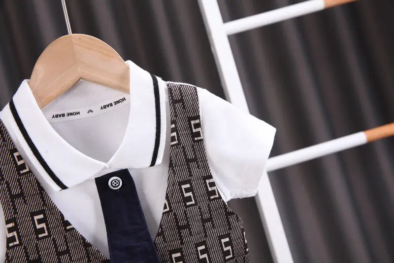 Children Boys Cotton Clothes Outfits Gentleman Tie Patchwork Vest T-Shirt 2pcs/Set Toddler Kids Clothing Sets Suit 0-5 Years