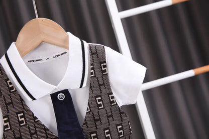 Children Boys Cotton Clothes Outfits Gentleman Tie Patchwork Vest T-Shirt 2pcs/Set Toddler Kids Clothing Sets Suit 0-5 Years