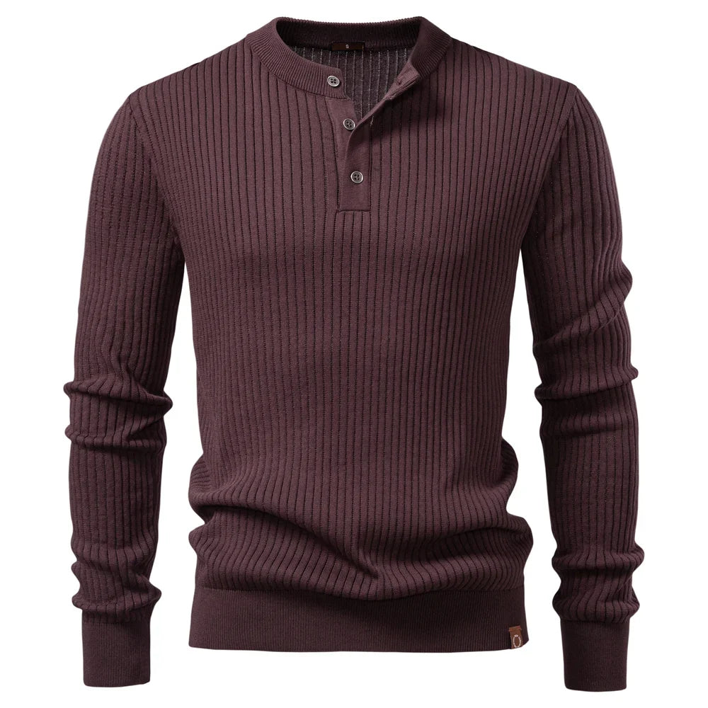 Men's Long Sleeve T-shirt Fall Winter Fashion Knit Slim Fit Polo Sweater Riibed Henry Collar Sweatershirt for Man