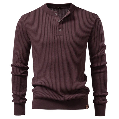 Men's Long Sleeve T-shirt Fall Winter Fashion Knit Slim Fit Polo Sweater Riibed Henry Collar Sweatershirt for Man