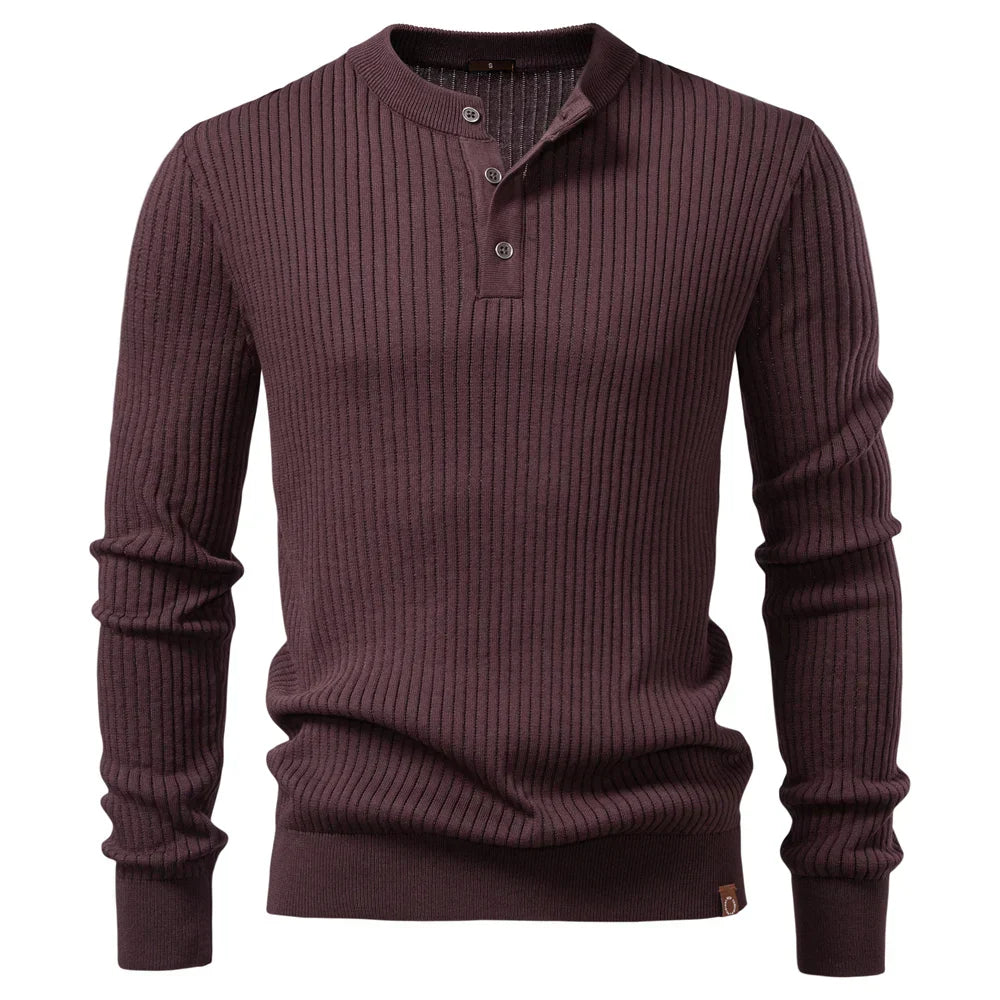 Button Placket Polo Shirt Men Ribbed Stripe Long Sleeve Contemporary Fit Minimalist Autumn Winter Premium Business Top
