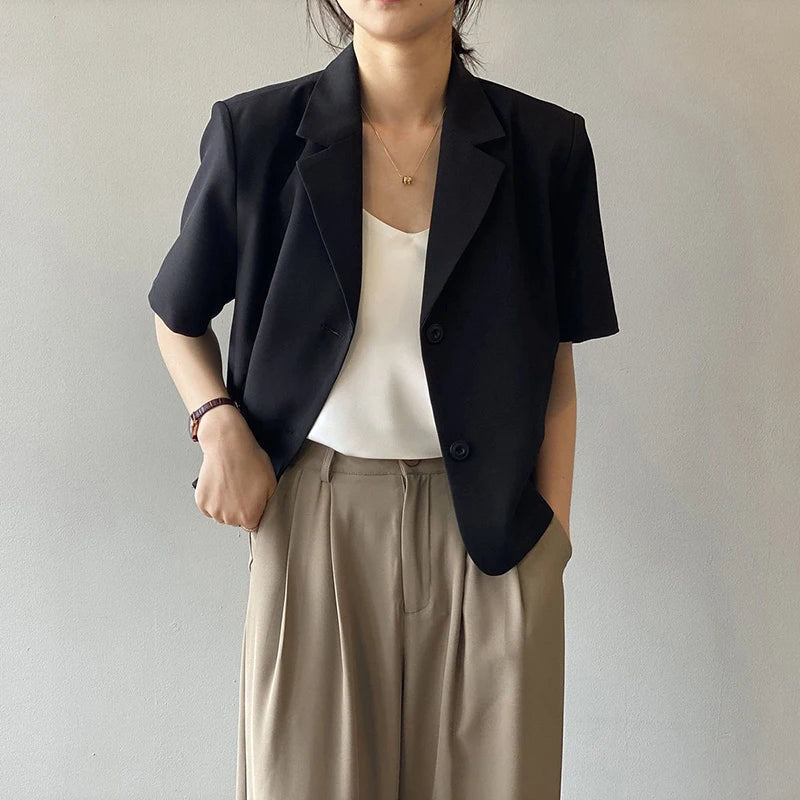 Elegant Casual Blazers Women Short Sleeve Loose S-3Xl Suit Coat Tops Korean Summer Fashion Solid Sweet Simple Blazers New