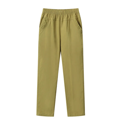 Summer Casual Washed Cotton Women's Plus Size Pants 2025 Elastic Waist Office Casual Outdoor Trousers Breathable Cool Clothing