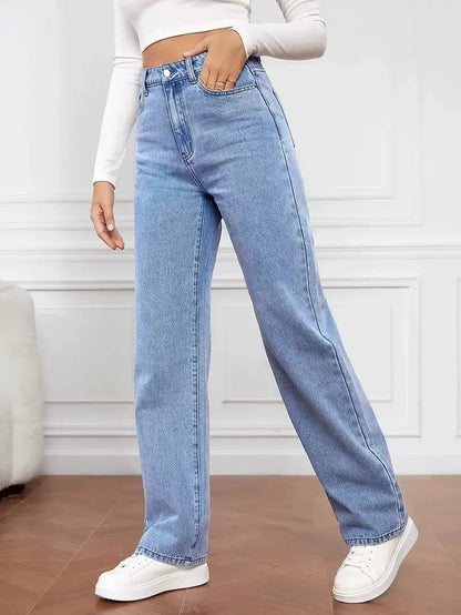 2000s Jeans Women High Waist Wide Leg Straight Y2K Jean Women's Loose Fit Denim Trousers Comfortable Plus Size Casual Pants
