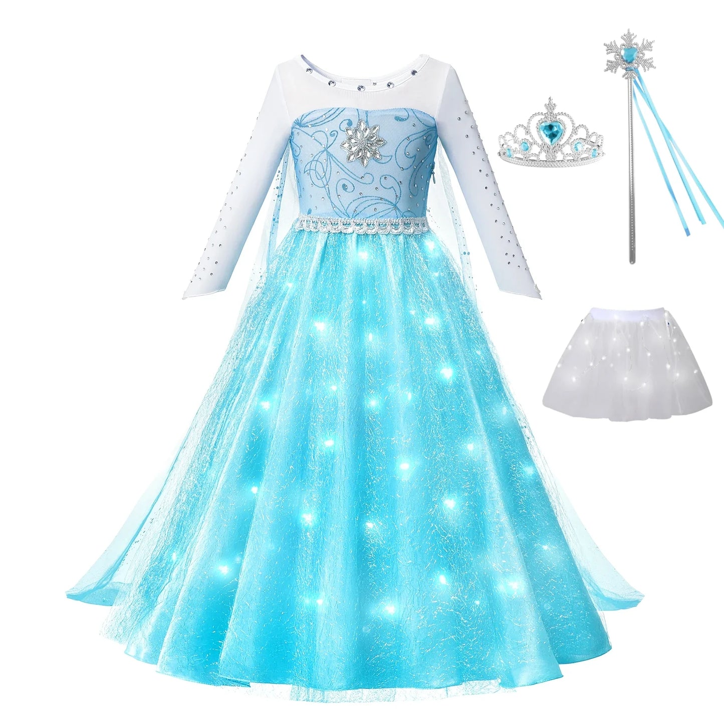 LED Girls Snow Kids Queen Costumes Girls Carnival Party Prom Gown Elsa Robe-Playing Children Princess Dress Birthday Dress
