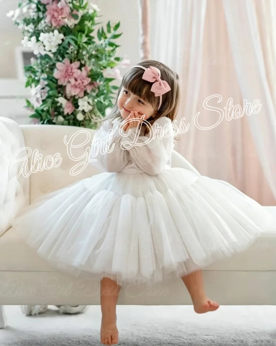 Customized Lovely Pink Flower Girl Dress For Wedding Puffy Knee Length Kids Birthday Party First Communion Ball Gowns