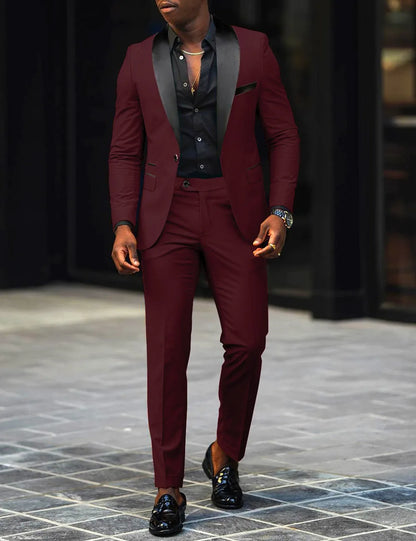 Men's New Fashion Business Casual Two-piece, Comfortable and Breathable Slim-fit Side Slit Single-button Suit Jacket+trousers