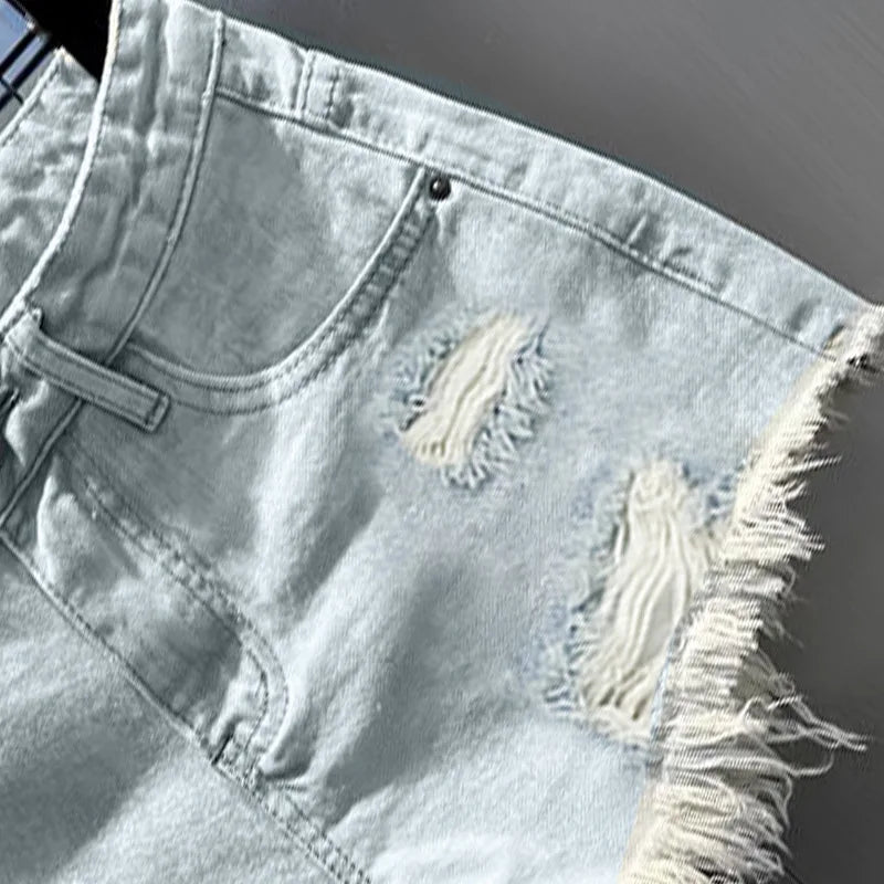 New Hot Girl Retro Irregular Distressed Ripped Denim Shorts 2026 Summer Women's Low-waist Causal Shorts