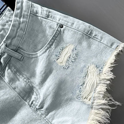 New Hot Girl Retro Irregular Distressed Ripped Denim Shorts 2026 Summer Women's Low-waist Causal Shorts