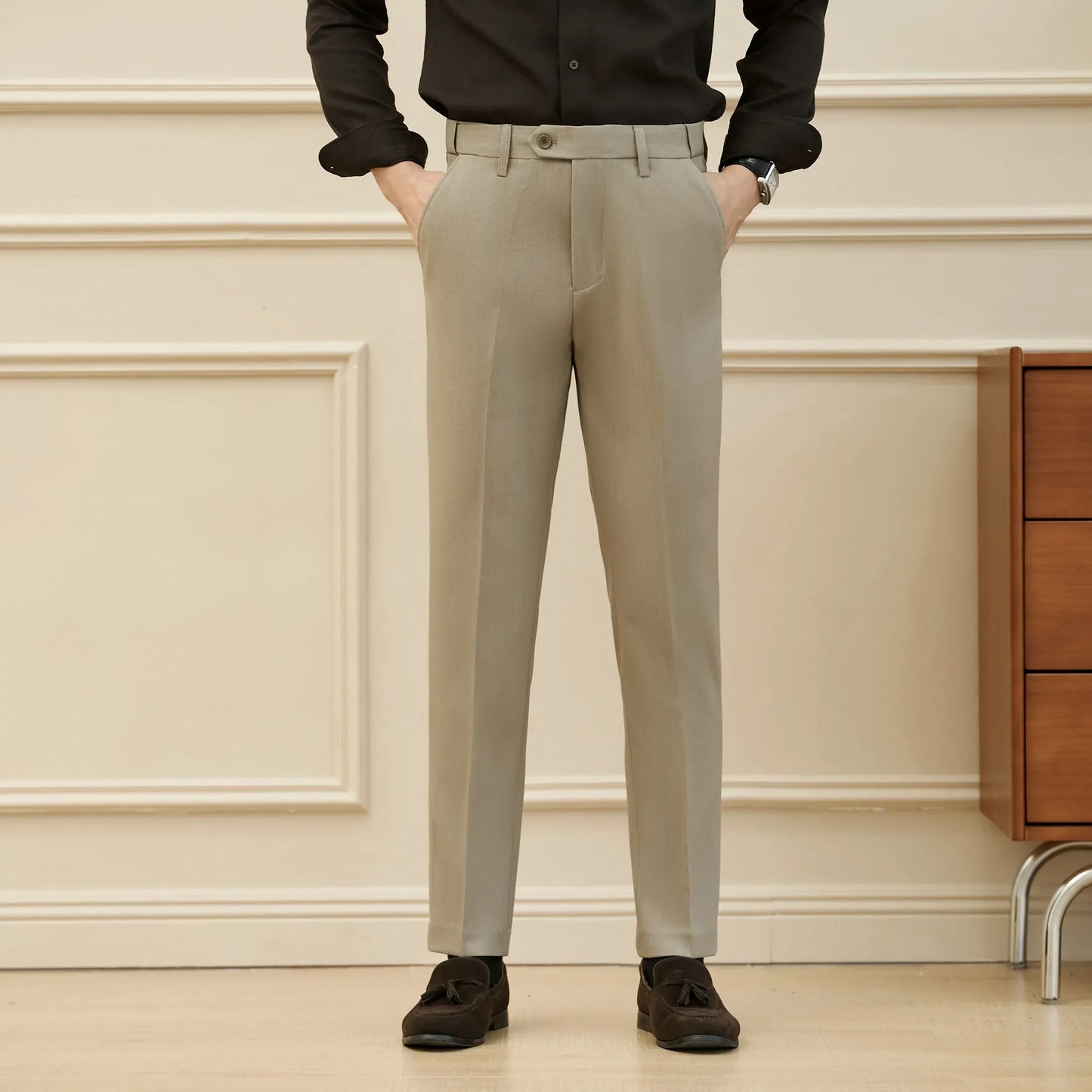 New Lnvisible Elastic Waist Design Men Business Casual Trousers High Quality Solid Slim Fit Office Social Fashion Suit Pants