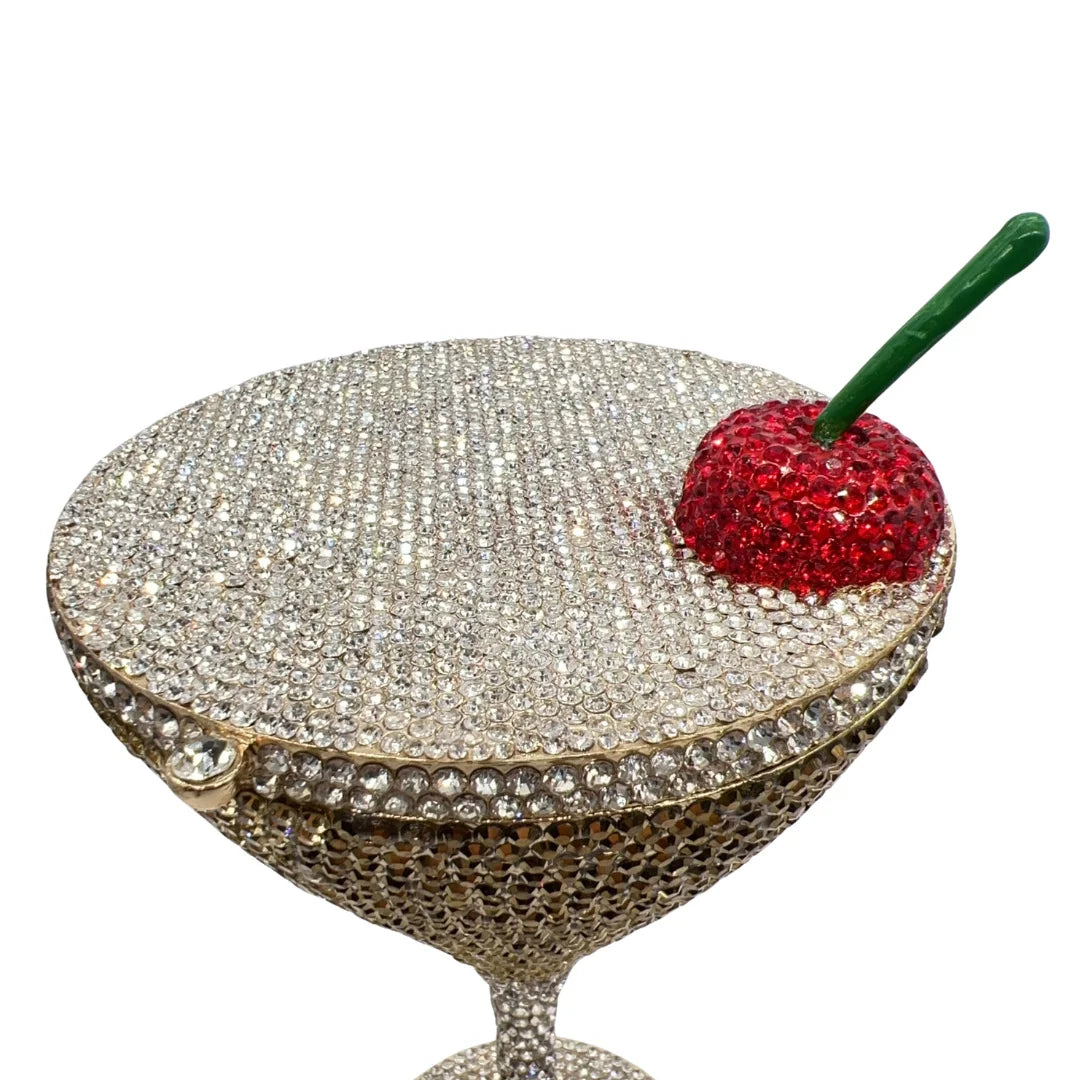 Cherry Martini Gold Rhinestone Evening Cocktail Party Handbag Women Luxury Bling Crystals Wedding Bridal Clutch Purses