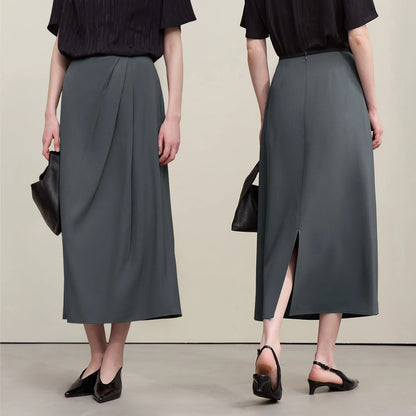 Women's Skirt 2026 Summer New Solid Color Wrinkle-Resistant Elegant Office Versatile Long Pleated Skirt For Women 12622145