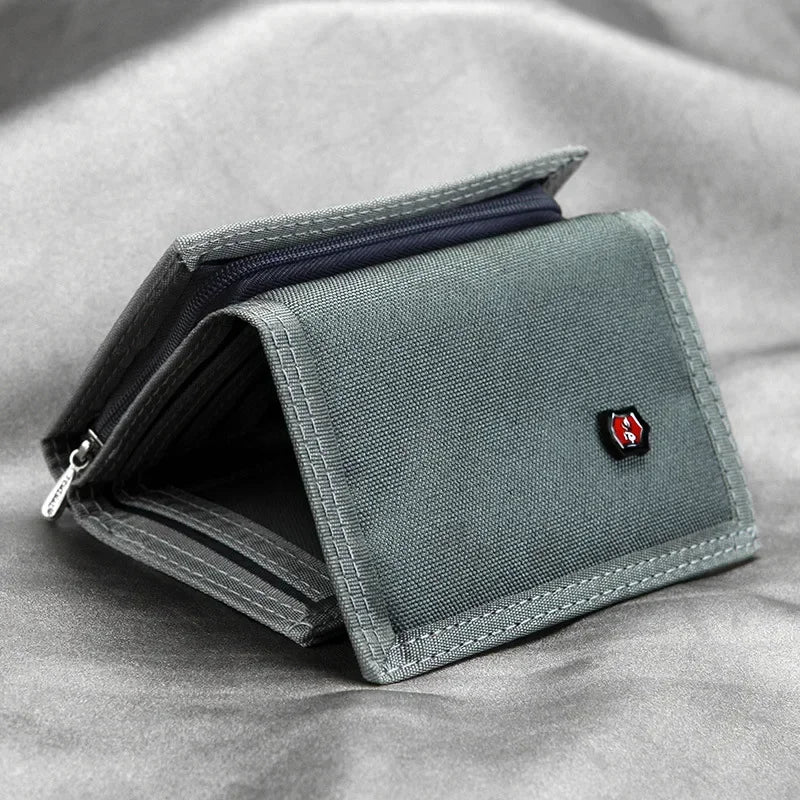 Men'S 5 Colors Korean Tri-Fold Coin Purse Canvas Wallet Solid Color Fashion Slim Multifunctional Classic Portable Card Holder