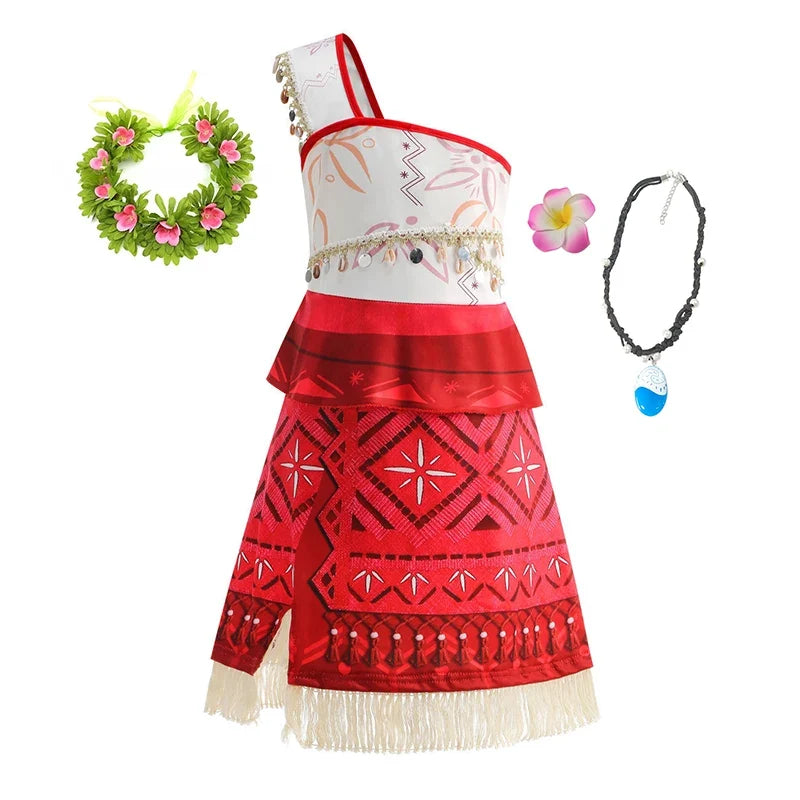 Summer Kids Princess Costume Children Disney Moana Halloween Dress Girl Vaiana Dinner Dress Ocean Adventure Pageant Disguise