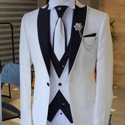 Men's Solid Slim Fit 3-Piece Business Suit Set with Blazer Vest And Pants for Wedding Party Luxury Fashion Tuxedo