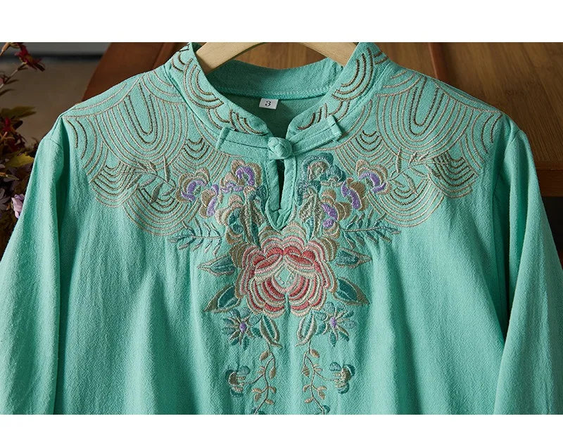 Embroidery Ethnic Style Fashion Clothes Vintage Cotton Linen Streetwear Harajuku Chinese Style Summer Dress for Women Clothing
