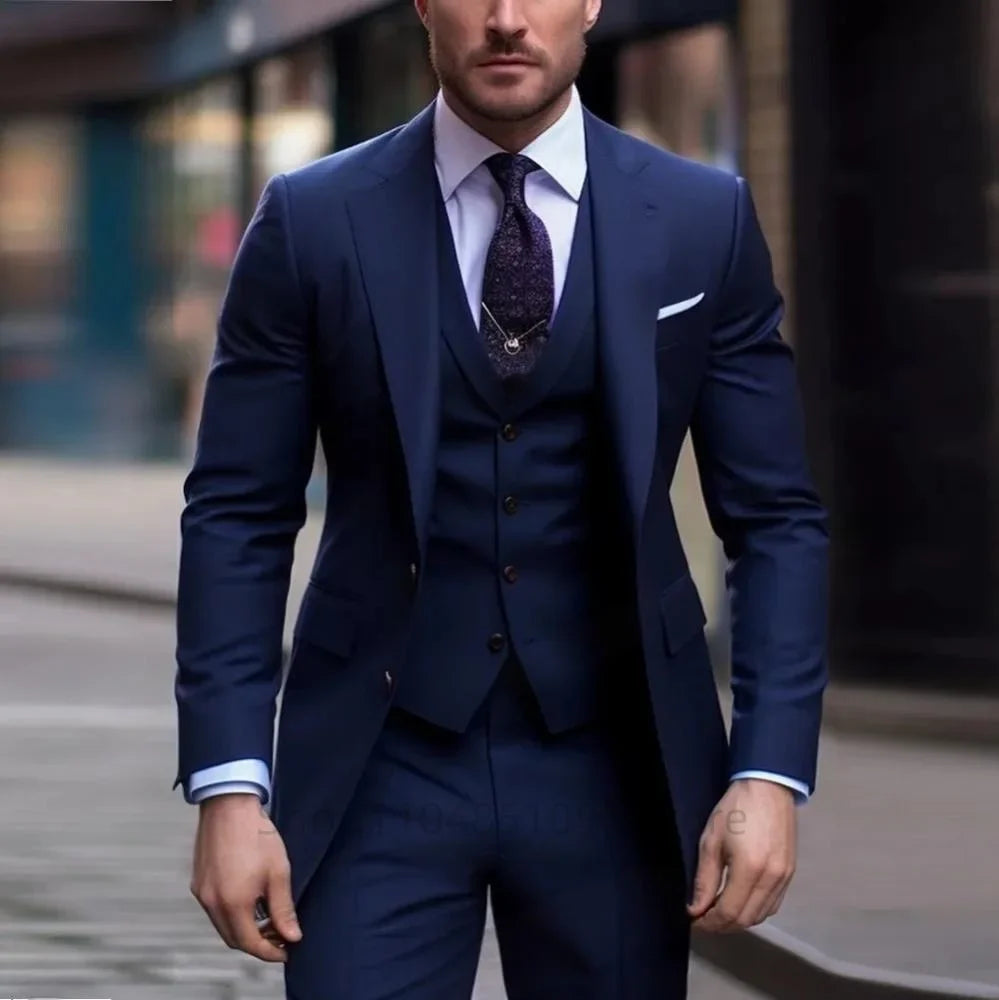 Green Mens Suits Casual 3 Pieces Slim Fit Notch/Peak Lapel Formal Wedding Groom Wear Blazer Tuxedos for Party(Blazer+Pants+Vest)