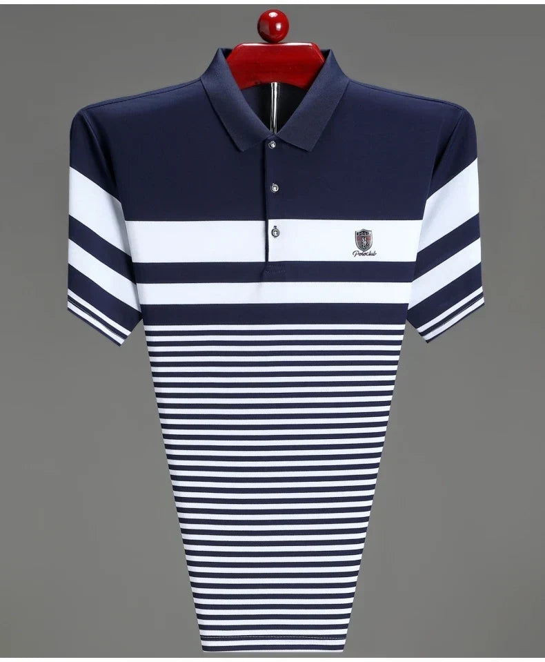 High quality fashion striped short sleeve polo shirt men's luxury brand embossed design summer new breathable T-shirt golf top